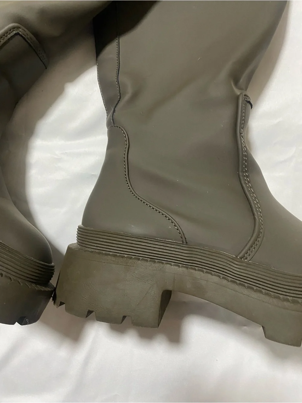 Zara Olive rubberized Over-the-Knee Lug Sole Boots